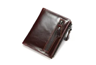 Men&#039;s head leather short money clip card holder bag